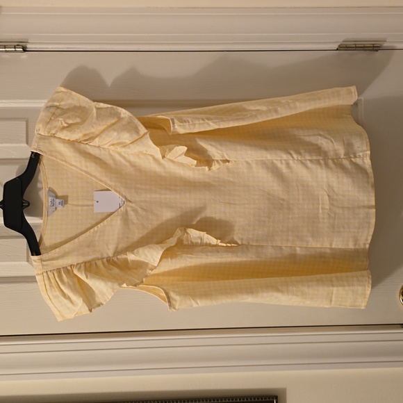CROFT & BARROW WOMENS PLUS YELOW & WHITE GINGHAM TOP RUFFLED SLEEVES SIZE XXL - Picture 1 of 16